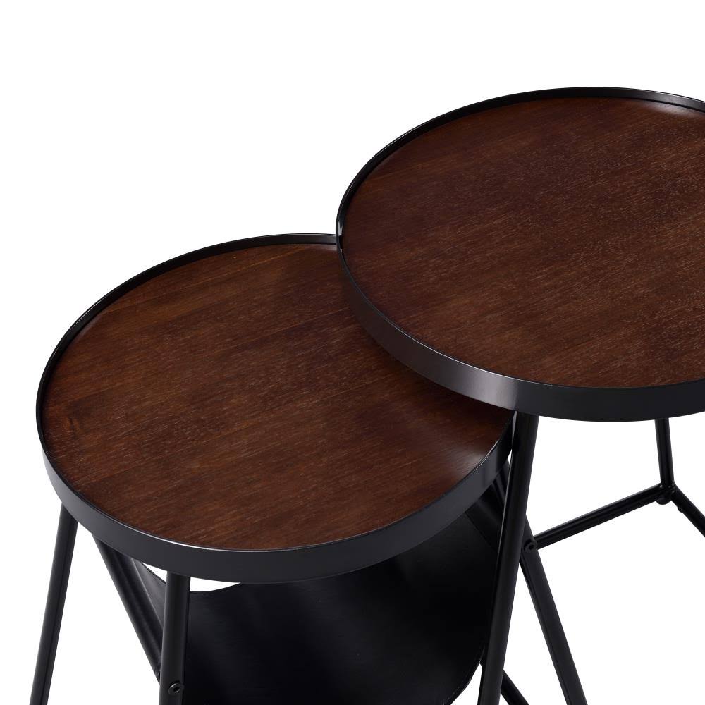 Furniture of America Hosmer Matte Black Storage 2-Piece Nesting Tables Walnut | IDF-AC328