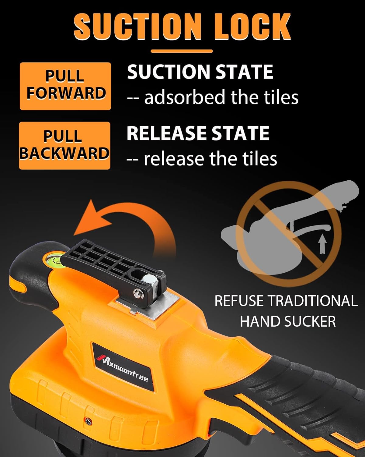 Mxmoonfree Tile Vibration Machine Tile Tiling Machine Vibrator Adsorption Lock Design Stepless Control with Suction Cup, Storage Case, 2 Pcs 2000mAh Battery for Laying Tiles (Orange)