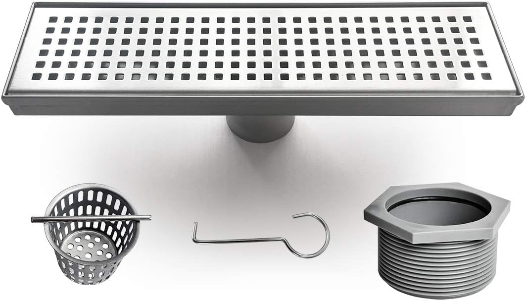 Neodrain Linear Shower Drain 12-Inch with Removable Grate, Professional Brushed 304 Stainless Steel Rectangle Shower Floor Drain Manufacturer,Floor Shower Drain With Hair Strainer Pack of 2