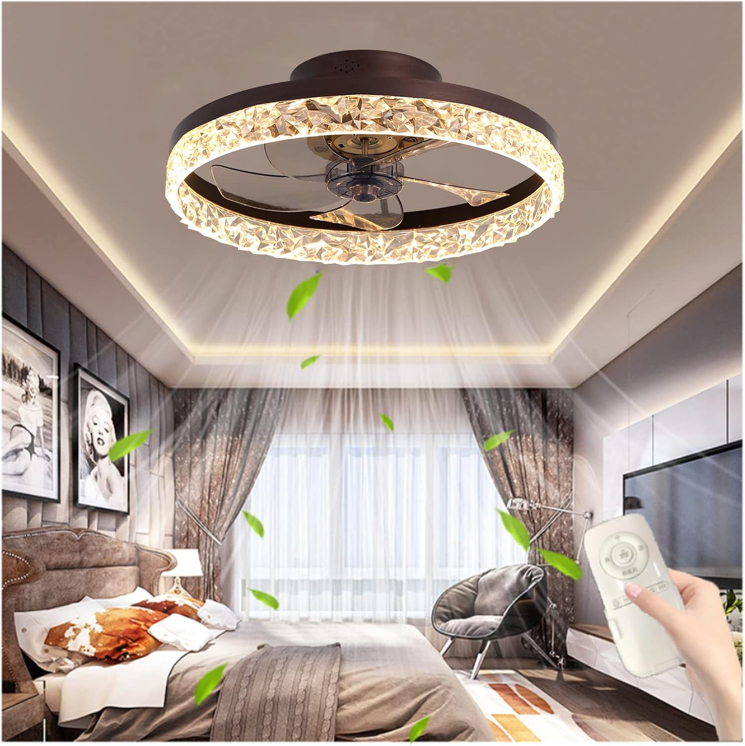 GWDZ Ceiling Fan with Lights Remote Control,20'' LED Ceiling Fans 3 Color 3 Speeds Semi Flush Mount Low Profile Timing 30W Modern for Living Room Bedroom,Black