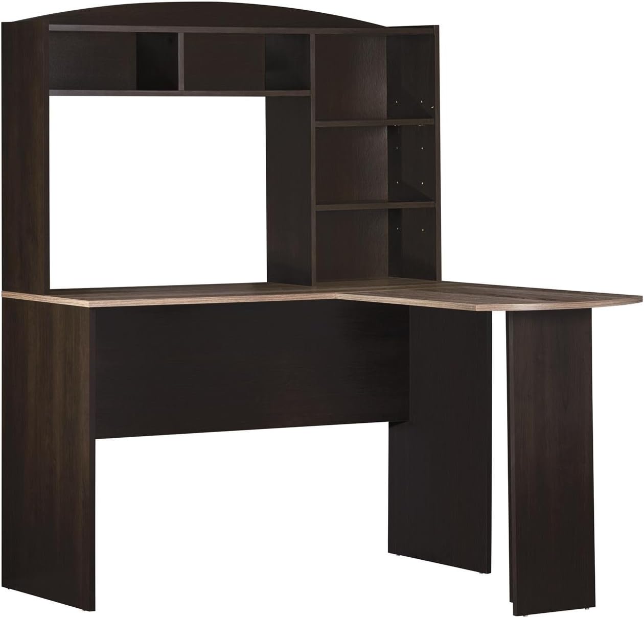 Ameriwood Home Dakota Space Saving L Desk with Hutch Espresso/Rustic Medium Oak
