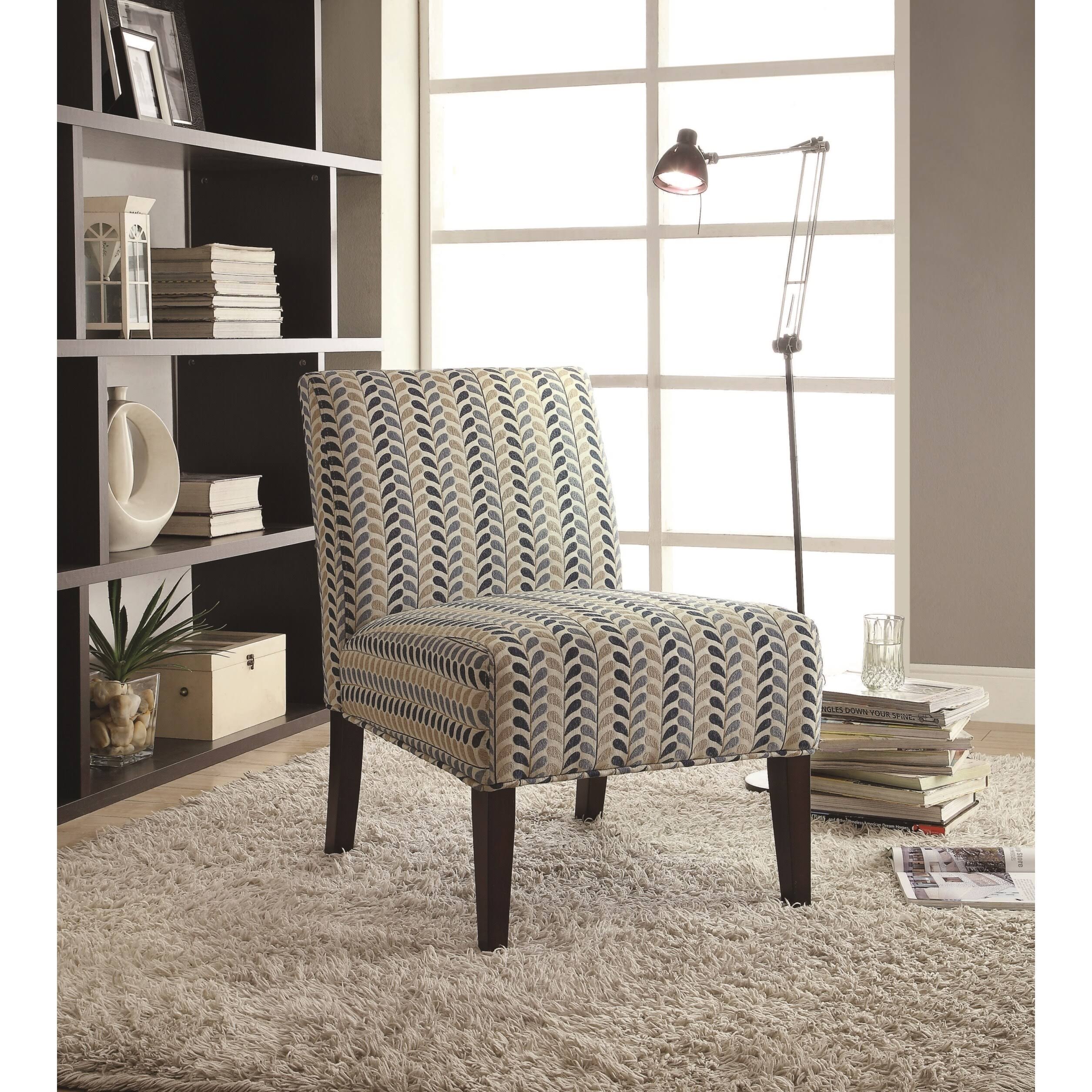 Modern Design Blue and Beige Leaf Patterned Design Accent Chair