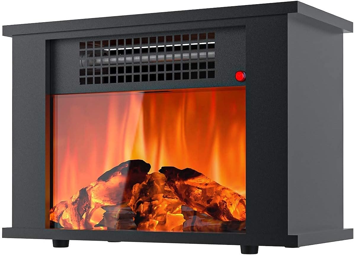 PELOEMNS Electric Fireplace Stove, Freestanding Fireplace Stove, Desktop Electric Fireplace Heater with Overheating Protection& Tip-Over Protection, 1000W, Black (with Detachable Legs) Pack of 2