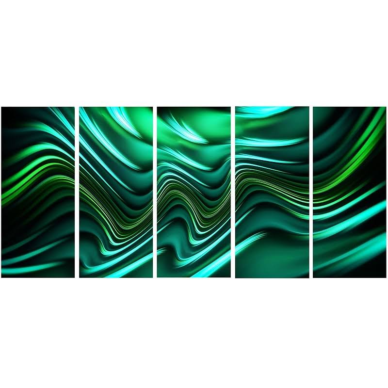 Designart Metal Emerald Energy Green Abstract 5 Piece Graphic Art Set