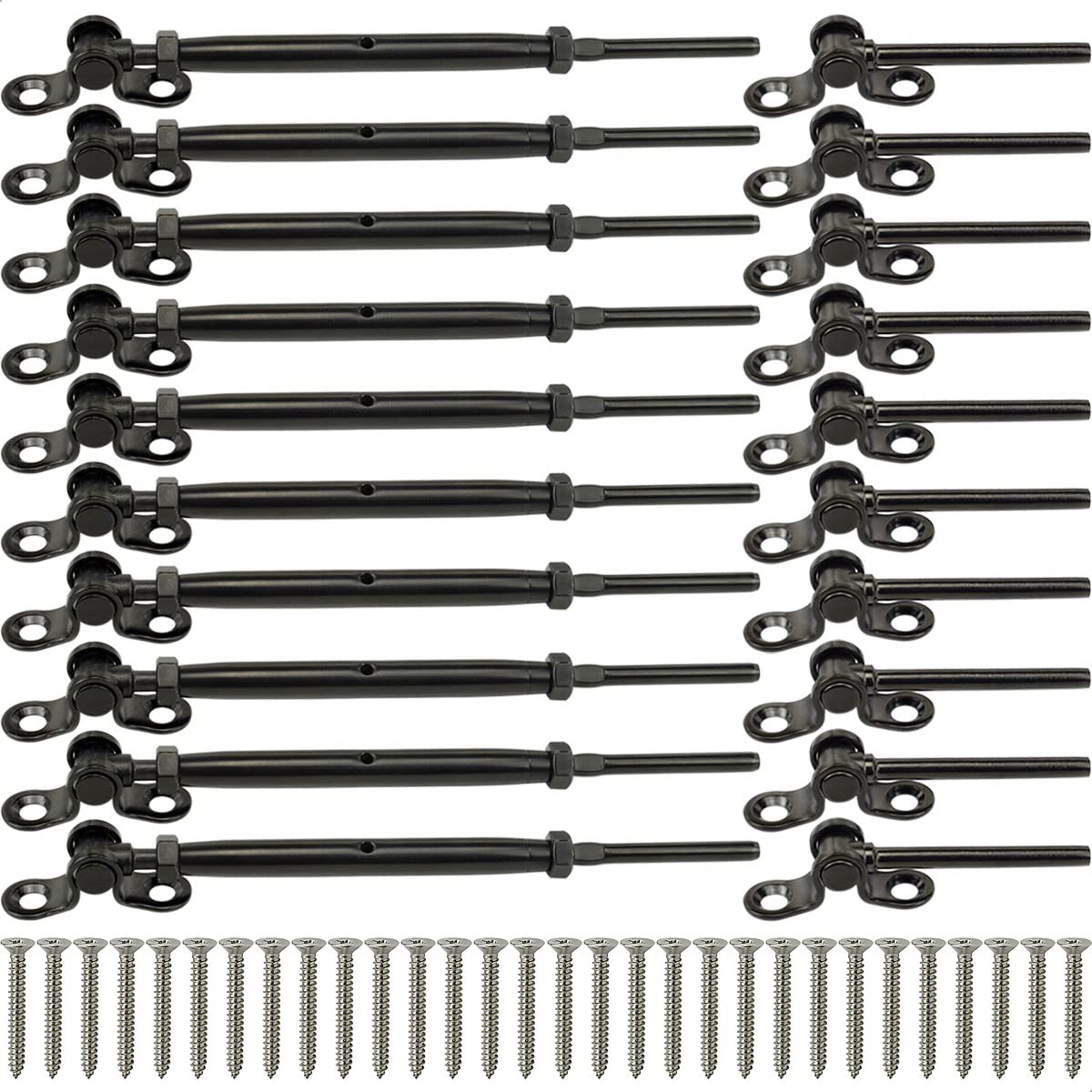 Toukioo Black Cable Railing Hardware Kit, for 1/8 Stainless Steel Cable Railing System for Wood Posts, Swage Toggle Turnbuckle 10 Pairs