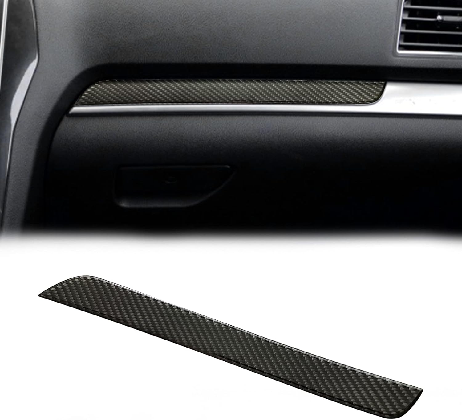 SUNJIKA Compatible with 1PCS Carbon Fiber Dashboard Co-Pilot Storage Box Decorative Strip Trim Cover Sticker Interior Accessories for Ford Explorer 2013 2014 2015 2016 2017 2018 (Black)