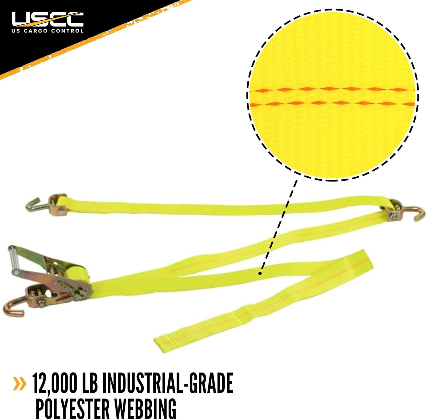 US Cargo Control Wheel Strap with Swivel Hooks and Ratchet - 2-Inch Wide Yellow Over The Tire Strap - Strong and Durable to Secure Vehicle for Transport - 2,200 Pound Working Load Limit - 4 Pack