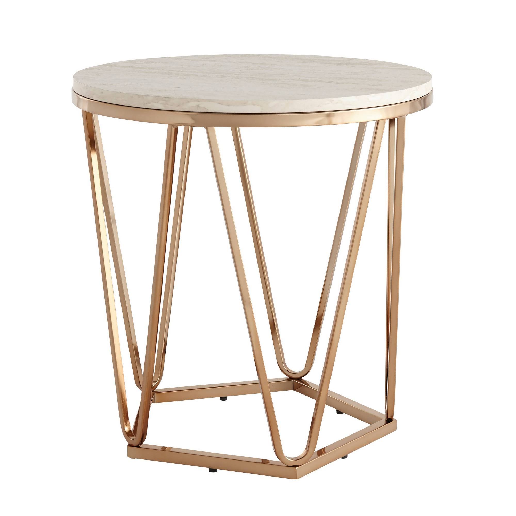 Laconia Faux Stone Round End Table White/Gold - Aiden Lane