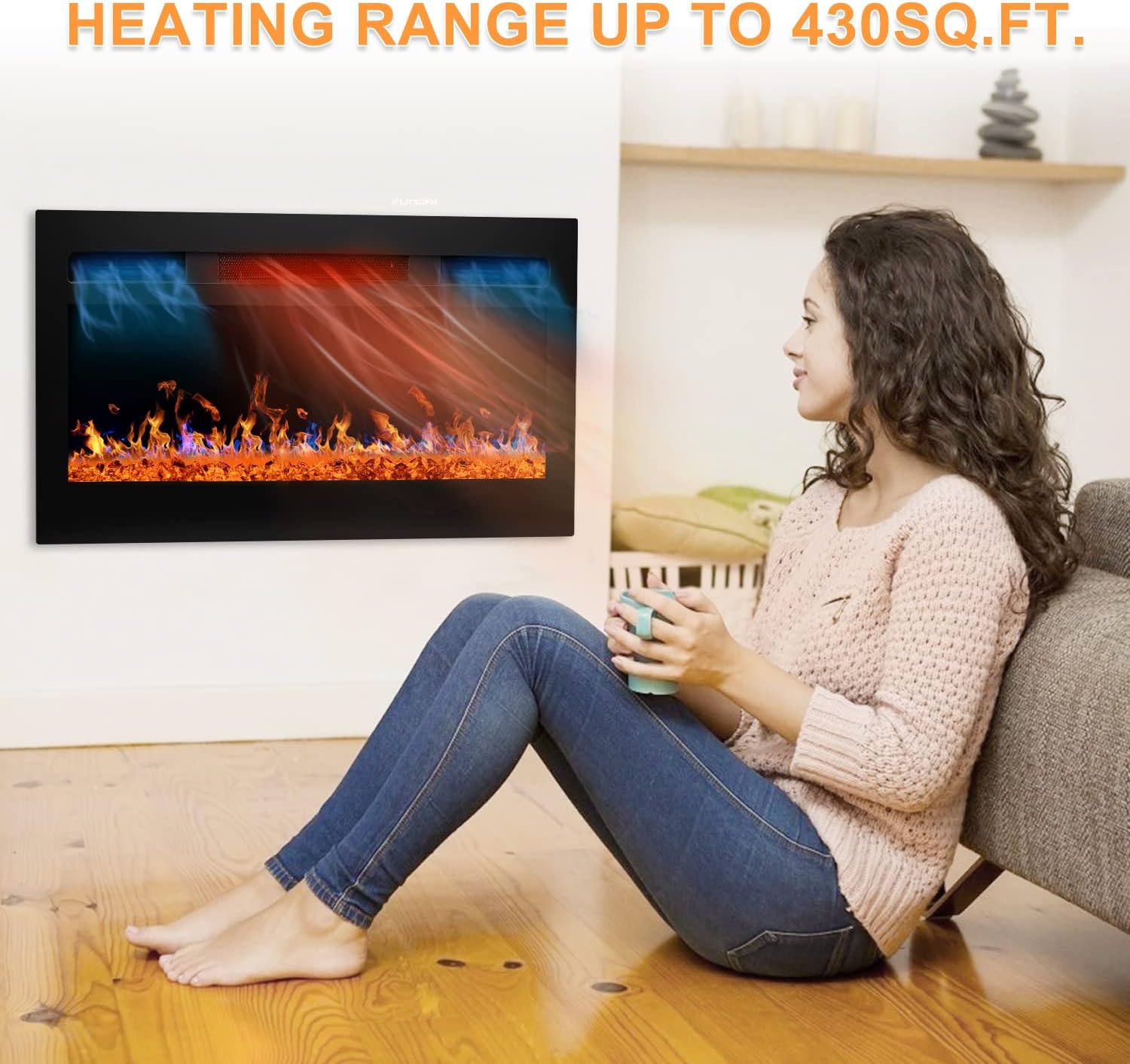 31 Inch Electric Fireplace Wall Mount, Electric Fireplace Insert with Adjustable 12 Colors Flame & Crystals, Recessed Wall Fireplace Heater for Living Room, Bedroom, Remote Control with Timer