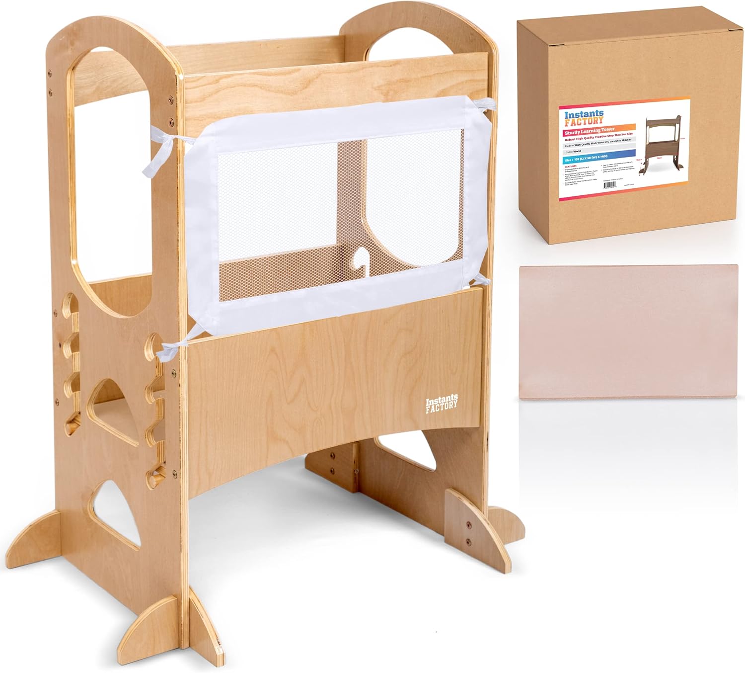 Instants Factory Training Stool for Toddlers - Toddler Kitchen Stool Helper with Innovative Anti-Slip Mat and Security Screen Included - Brown 4001