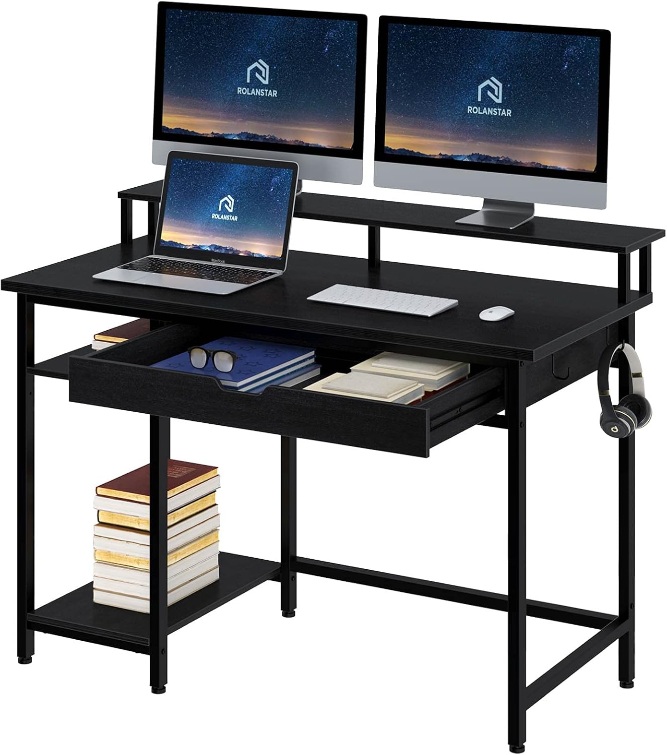 Rolanstar Computer Desk with Monitor Stand and Drawer, 47