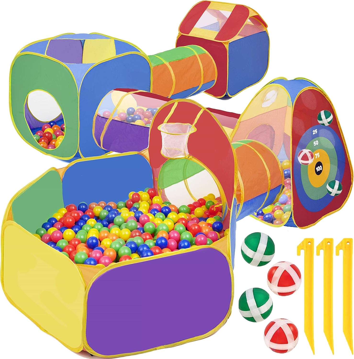 7 Piece Kids Ball Pit Play Tunnel for Kids Tunnel - with 4 Dart Balls | Ball Pits for Toddlers | Baby Tunnel for Toddlers 1-3 | Toddler Tunnel Pack of 2