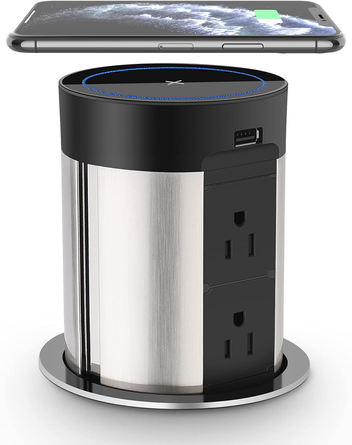 Automatic Pop up Power Grommet with Wireless Charger,Pop up Power Strip USB C Port for Countertop,Space Saver Pop up Counter Outlet with 6 USB, 4 Outlets,for Office,Workshop,Kitchen Counter Island