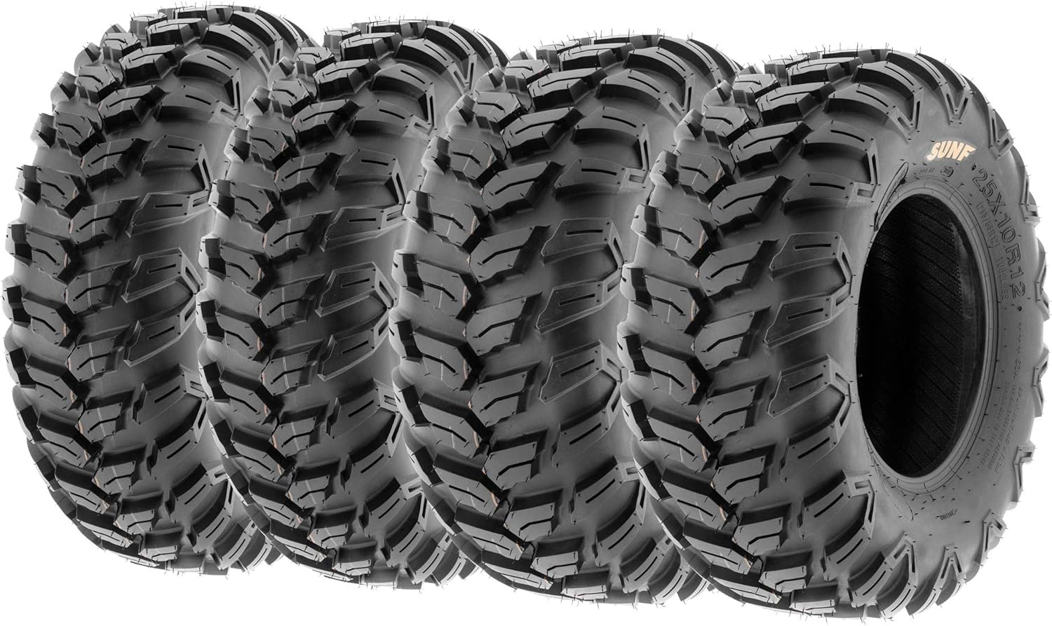 Set of 4 SunF A043 XC Racing ATV UTV Radial Sport Tires 25x8R12 Front & 25x10R12 Rear, 6PR, All-Terrain Off-Road & Track