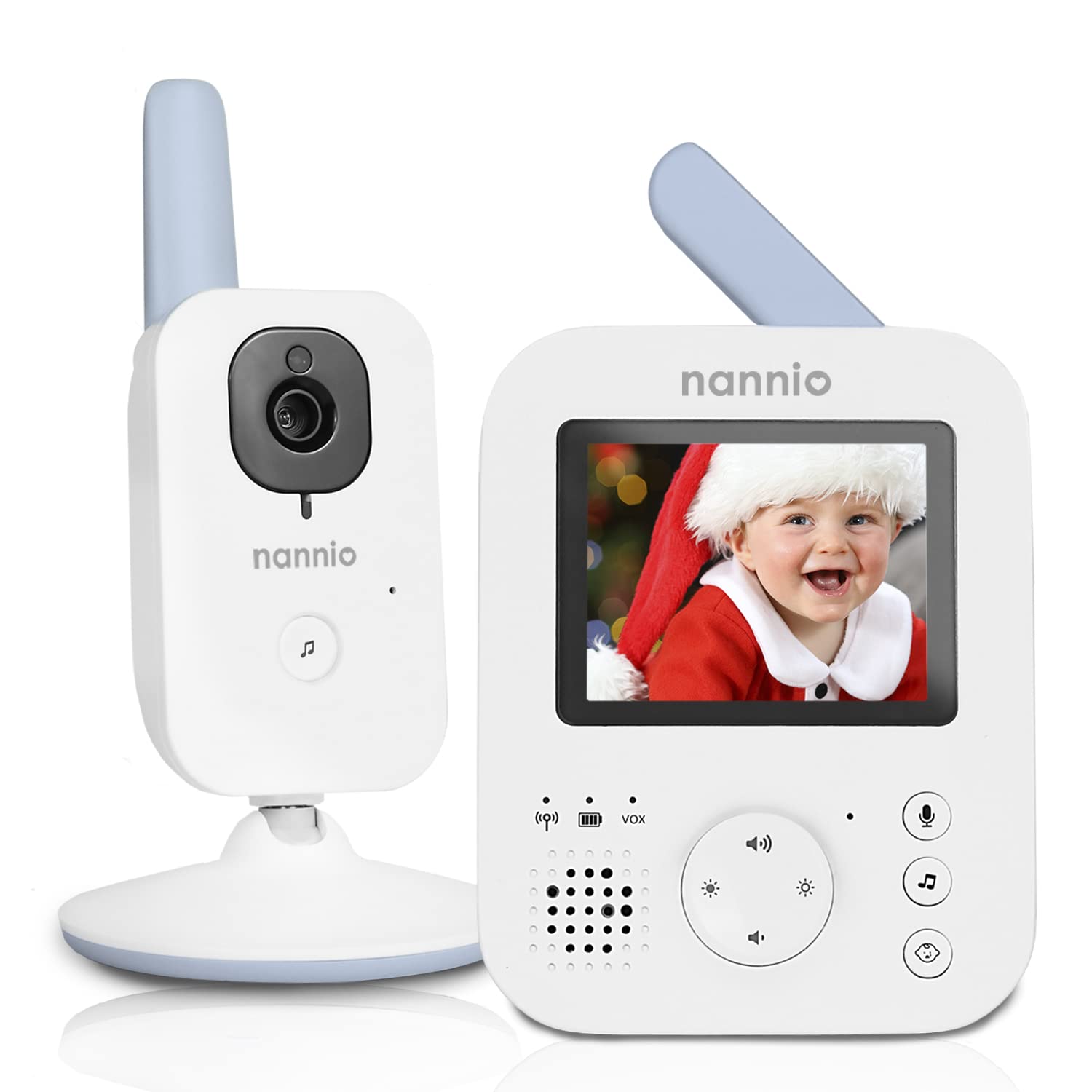 nannio Hero2 Video Baby Monitor with Camera and Audio, Two-Way Talk, Auto Night Vision, Voice Activation (VOX), 5 Lullabies, 985ft Range, Long Battery Life, Plug-and-Play, Non-WiFi, 2 Years Warranty Pack of 2