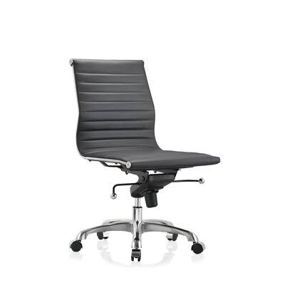 Ammy Low-Back Ribbed Lather Office Chair Without Arm in Black Orren Ellis
