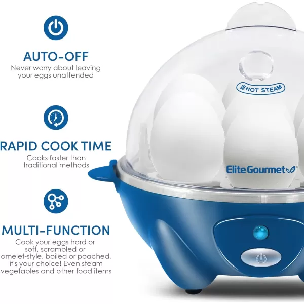 Egg Cookers Easy Electric 7 Egg Capacity Cooker, Poacher, Omelet Maker, Scrambled, Soft, Medium, Hard Boiled with Auto Shut-Off and Buzzer, BPA Free(Classic Blue)