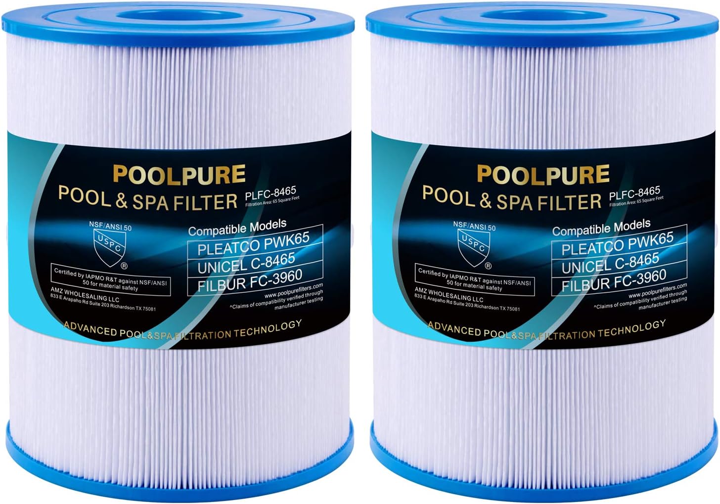 POOLPURE C-8465 Spa Filter Replaces Watkins 31114, Pleatco PWK65, Filbur FC-3960, 71827, 71828, Watkins 65 sq.ft Tiger River Spa Filter 2 Pack Pack of 2