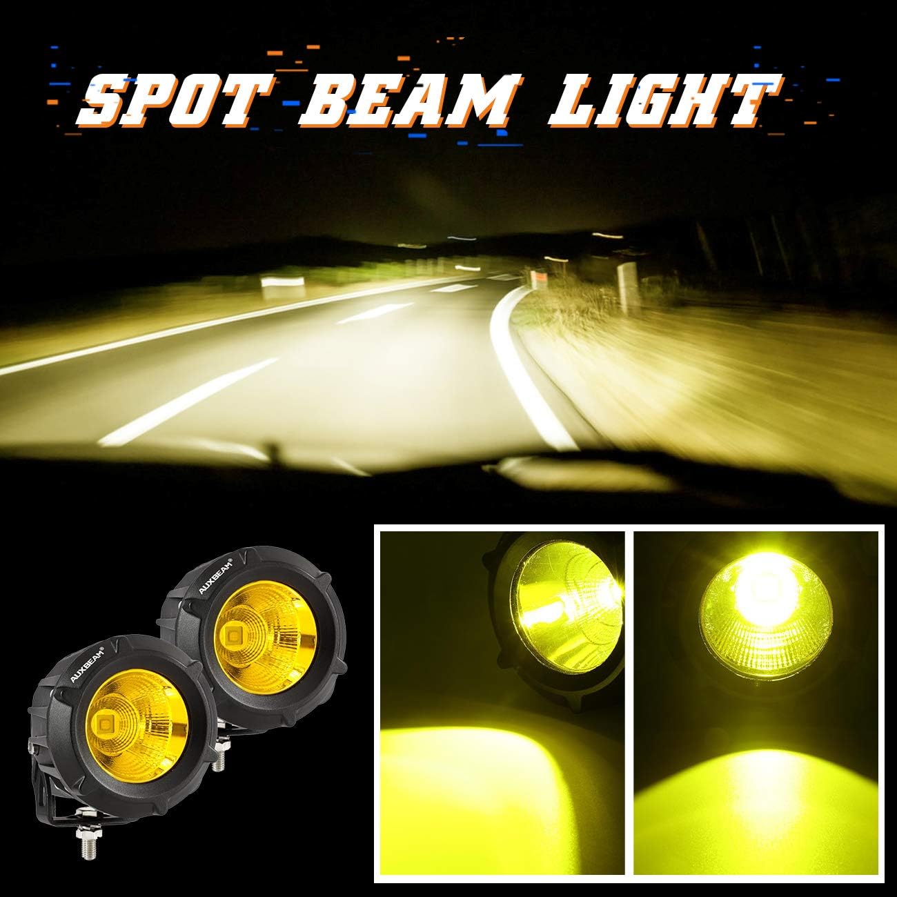 Auxbeam 3.5 Inch LED Light Pods Round Pod Light with 5050 LED Golden Yellow Flood Spot Light Offroad Driving Light Fog Light for Wrangler Truck Pickup SUV ATV UTV Pack of 2