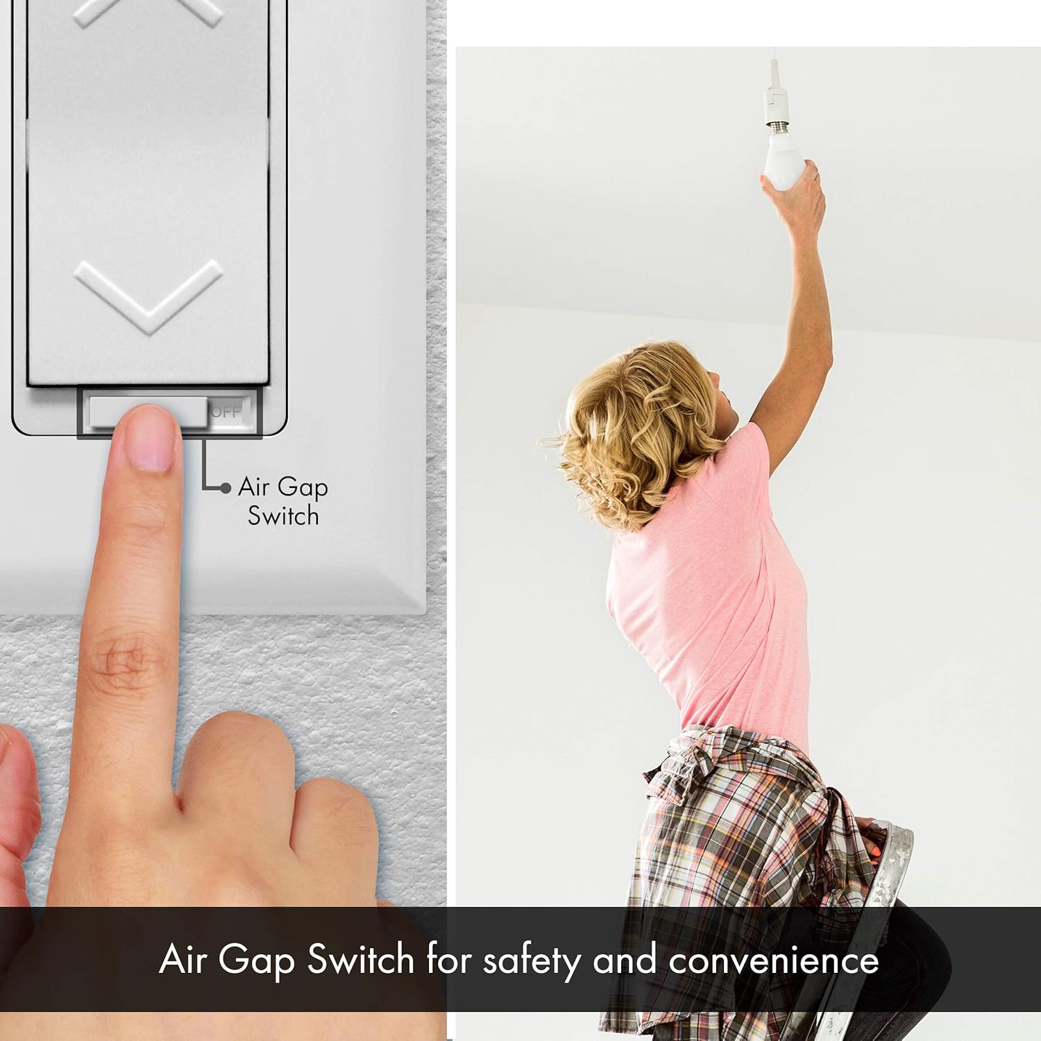 TOPGREENER Dimmer Rocker Switch for LED/CFL, Incandescent/Halogen and Fluorescent, Single Pole, Air-Gap, Neutral Wire Required, 600W, 150W, 120V, TGDS-120, White, 6 Pack Pack of 2