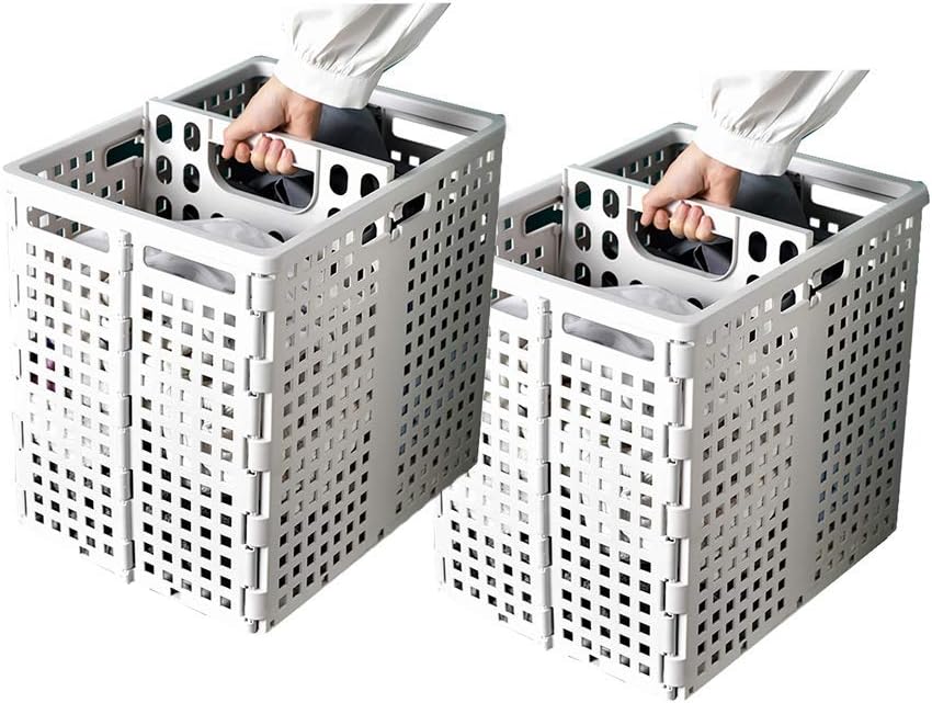 Foldable Plastic Laundry Basket, Large Double Compartment Laundry hamper, mesh Laundry Baskets with Handle, Portable and Washable Laundry Basket Pack of 2