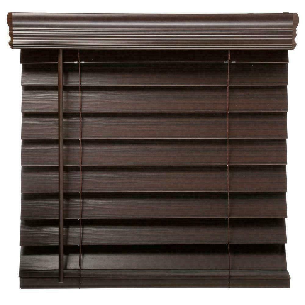 Home Decorators Collection Espresso Faux Wood Blind 47 x 72 in Cordless Room Darkening Privacy Window Shade