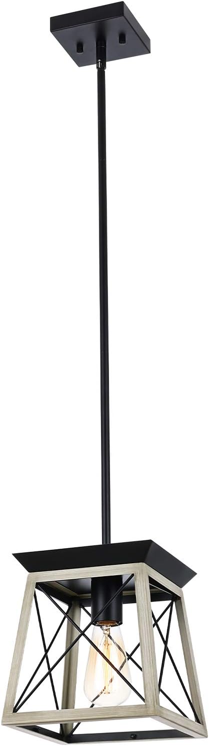 LUBURS Kitchen Island Lighting, Farmhouse Linear Chandelier, Black Lantern Foyer Lighting Chandeliers, Vintage Pendant Ceiling Lamp for Dining Room Kitchen Living Room Farmhouse (1-Light)