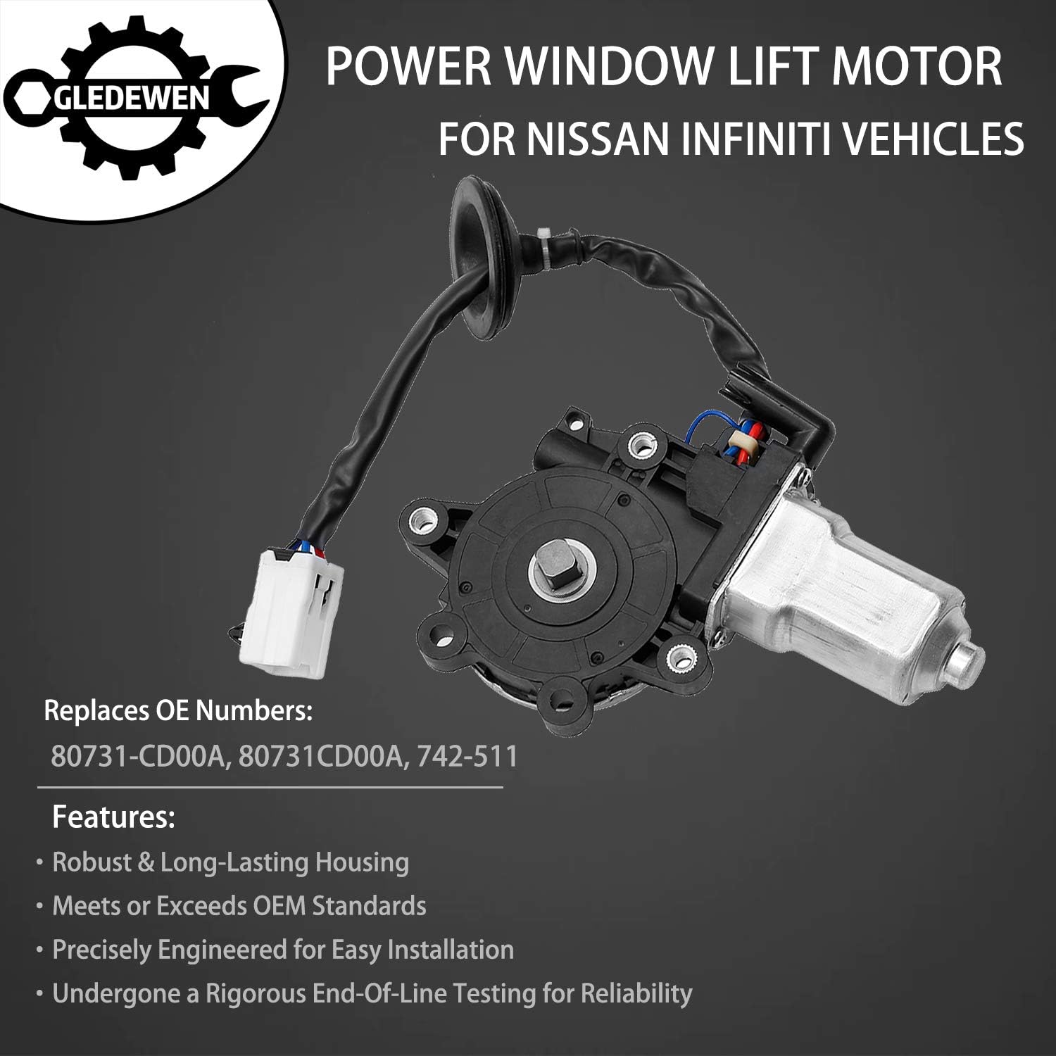 Power Window Lift Motor Front Left Driver Side | for 2003-2009 Nissan 350Z 2003-2007 Infiniti G35 2 Door Coupe | Replace# 80731-CD00A, 80731CD00A, 742-511