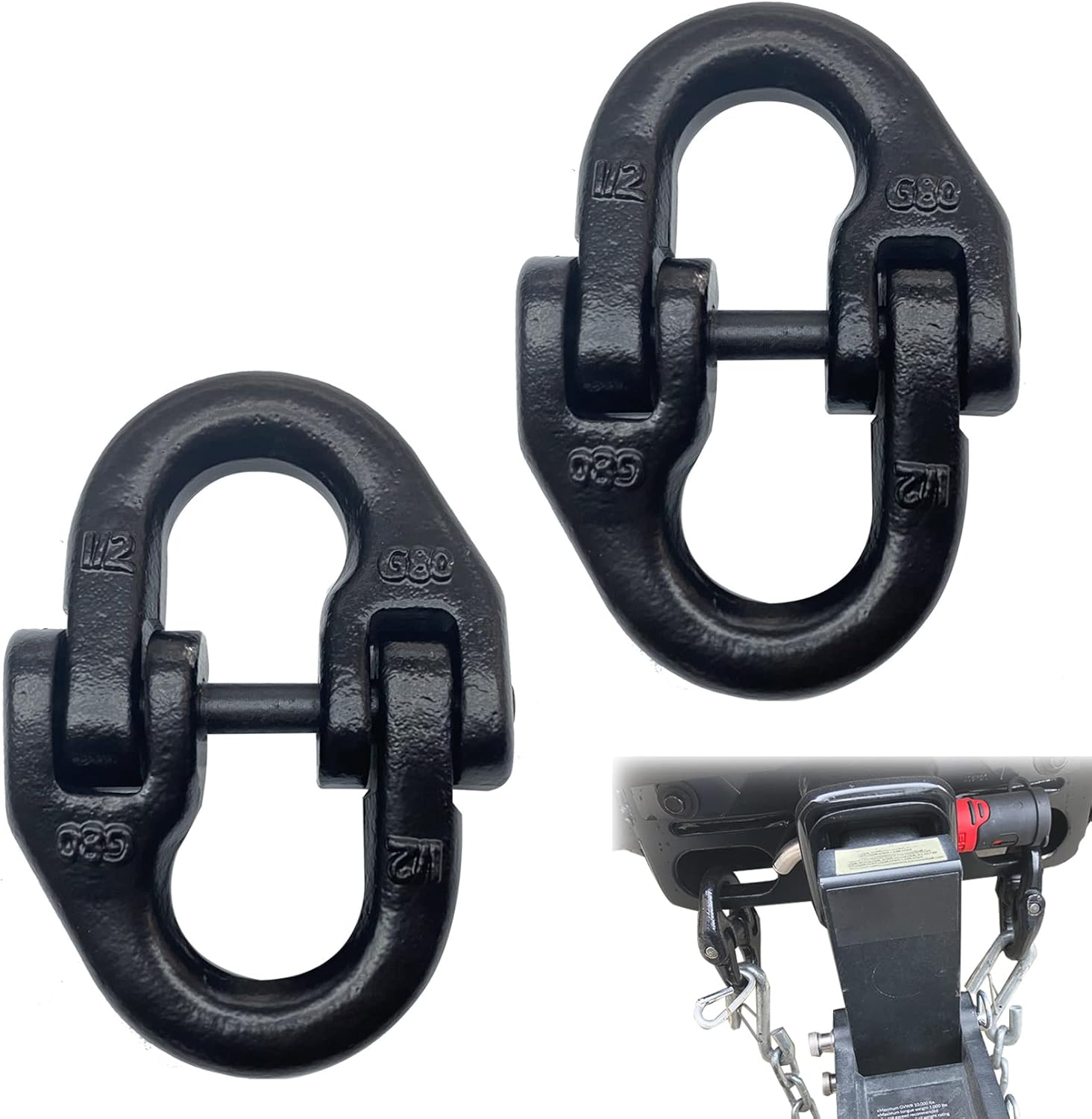 WILDESON 2pc 1/2 inch Tow Hammer Lock Safety Chain Connector Link Hammerlock Coupling Link Super Duty Pack of 2