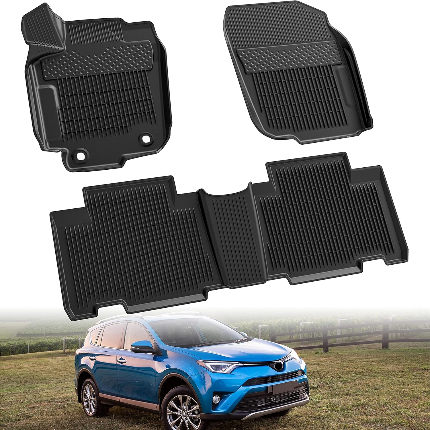 TPE Floor Mats for RAV4 13-18, KEWISAUTO Black Front Rear 2 Row Floor Liner All Weather Protection Slush Mat Liner Set for Toyota RAV4 (Non-Hybrid) 2013-2018 Accessories