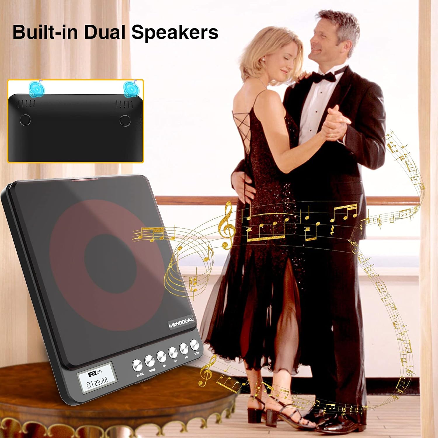 Portable CD Player with Built-in Speakers, MONODEAL Rechargeable CD Player for Car and Personal Use, Small Anti-Skip CD Player with Dual Headphone Jacks ( Black ) Pack of 2