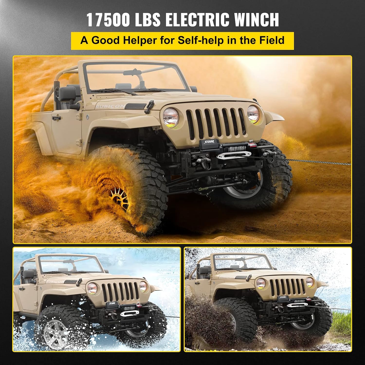 VEVOR Truck Winch 17500lb Load Capacity Synthetic Rope 12V Power Winch with Wireless Remote Control, Powerful Motor for ATV UTV Off Road