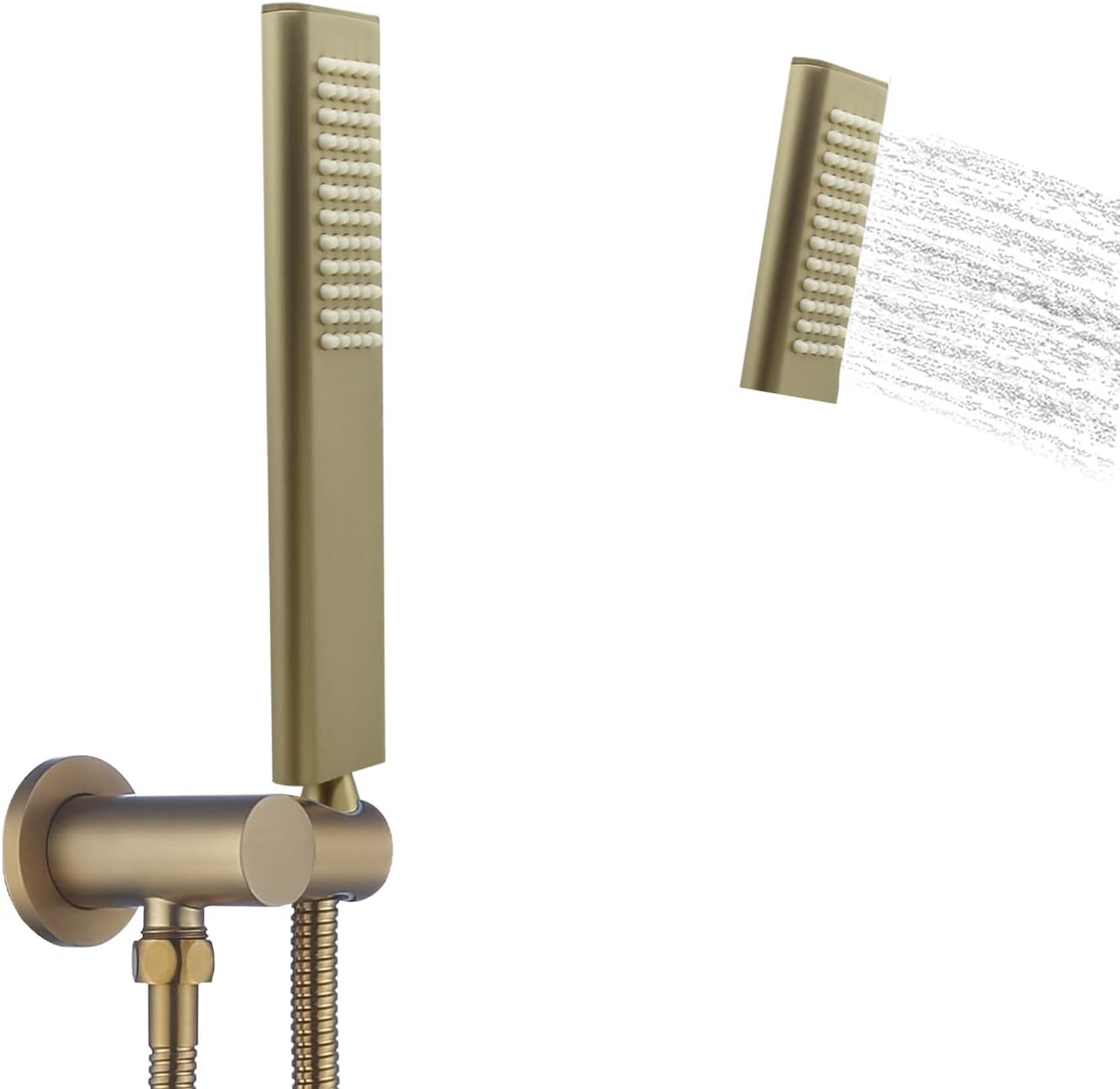 Backnets Solid Brass High Pressure Hand Held Shower Wand Arc Design Square Head with Adjustable Supply Elbow Wall Connector Shower Holder and Hose Set(Brushed Nickel)