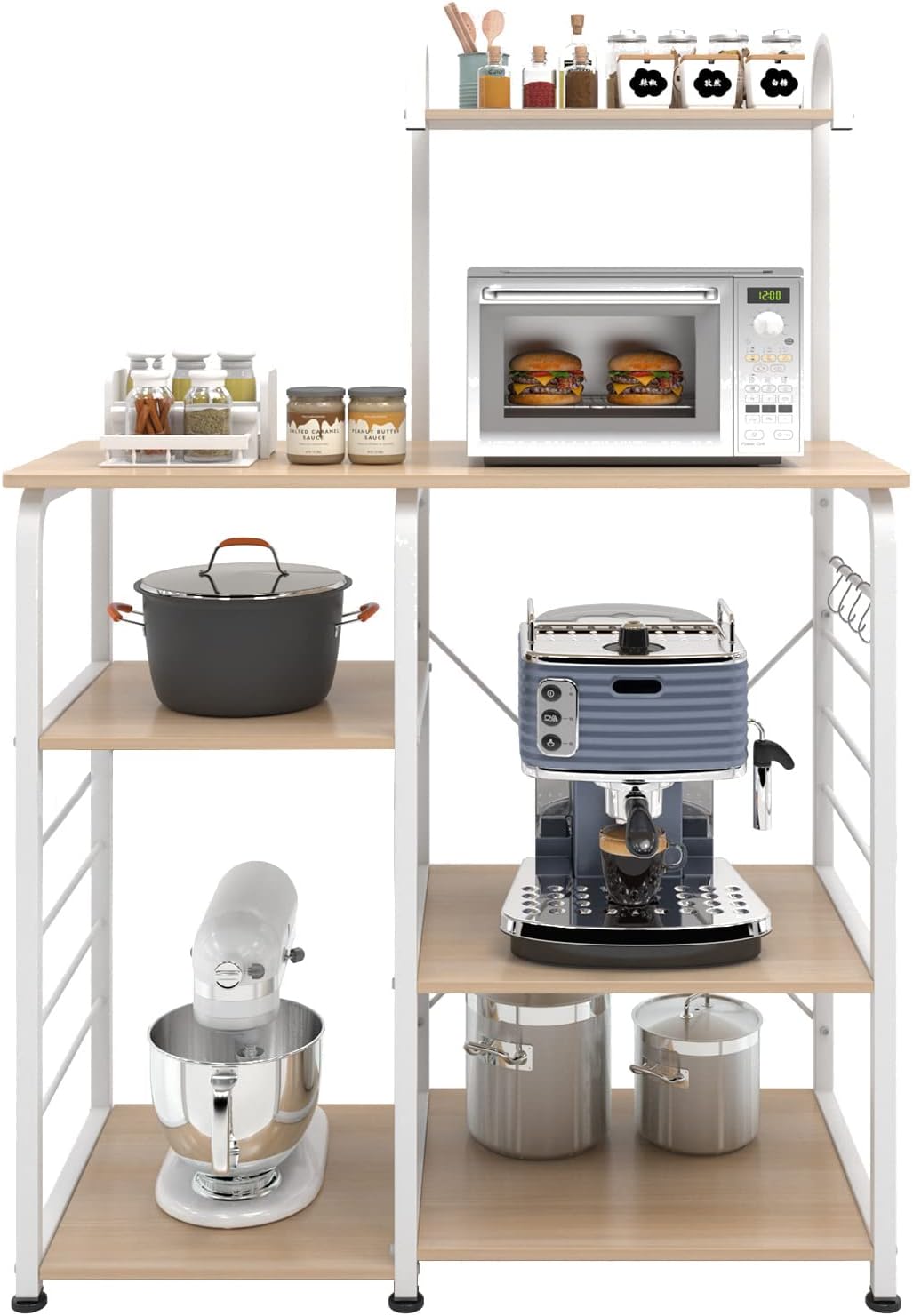 DlandHome Microwave Cart Stand 35.4 inches, Kitchen Utility Storage 3-Tierx4-Tier for Baker and Rack and Spice Rack Organizer Workstation Shelf, Black