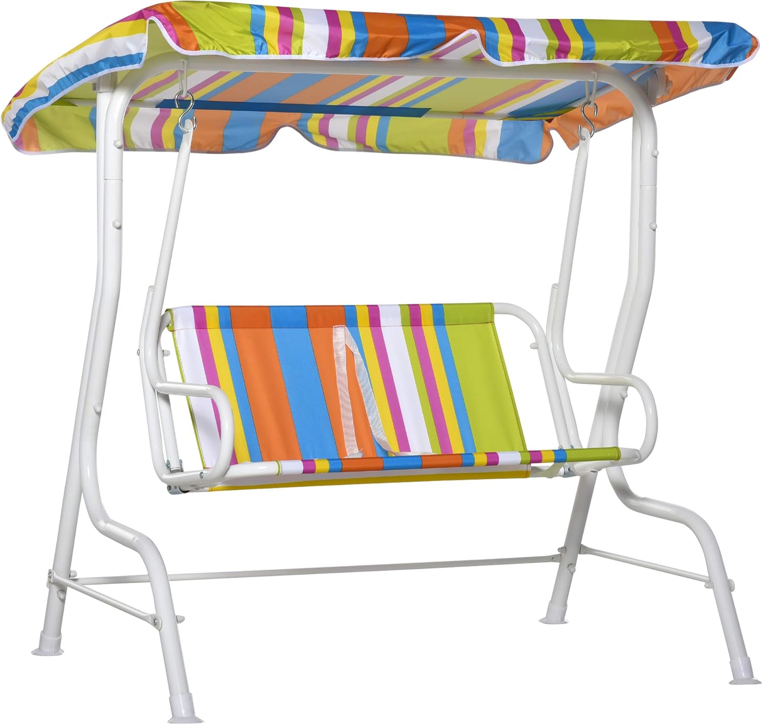 Outsunny 2-Seat Kids Canopy Swing Chair Toddler Outdoor Glider Hammock Lounge with Shade Awning Seat Belt for Porch Backyard Shark Pattern 43