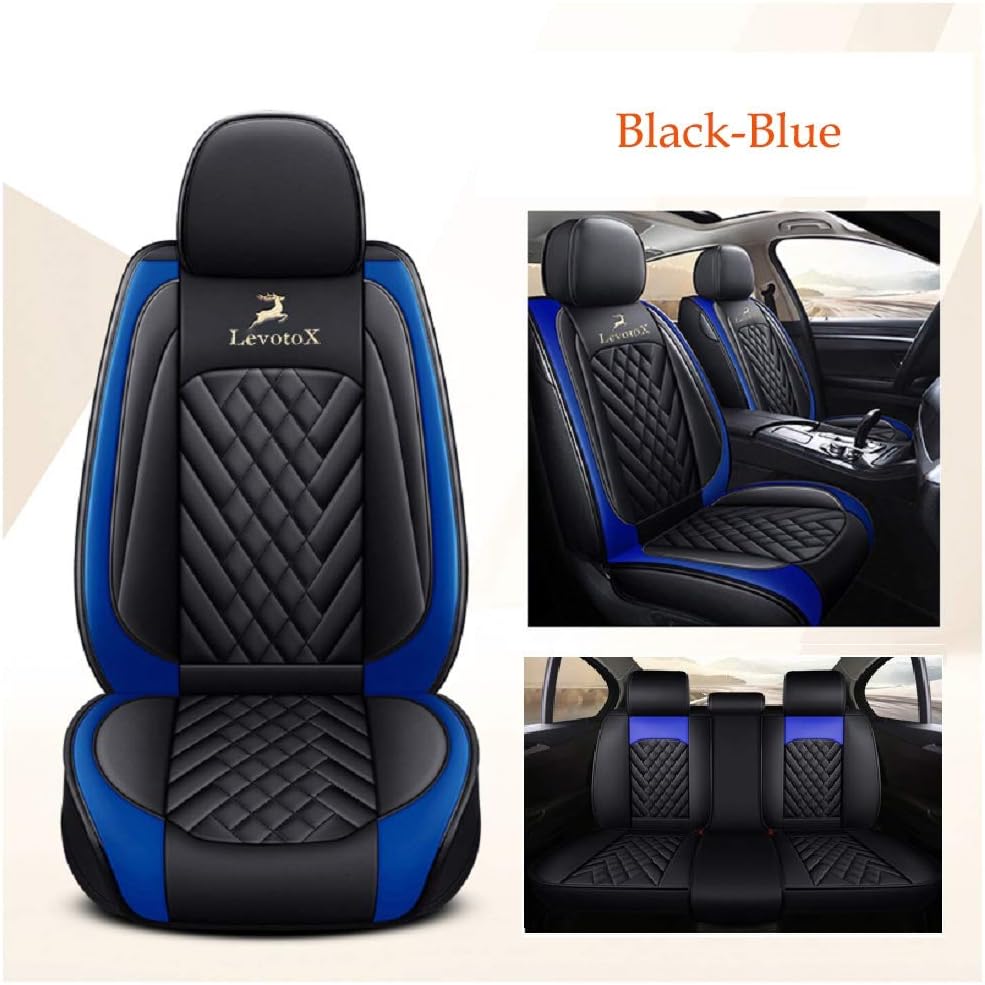 OUTOS Luxury Leather Lucky Deer Auto Car Seat Covers 2 Seats For Front Driver's Position (Black-Red 2PCS in Front)
