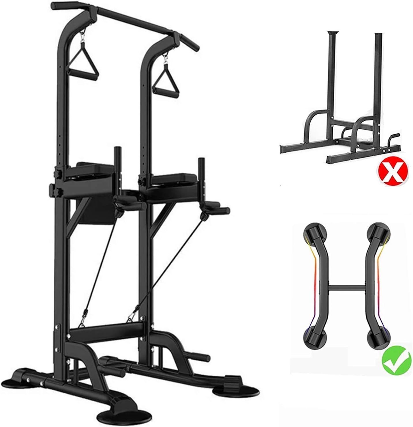 Power Tower Dip Station Pull Up Bar Exercise Tower Adjustable Pull Up Station Pull Up Tower Bar for Home Gym Multi-Function Strength Training Fitness Equipment with Backrest and Armrest 330LBS