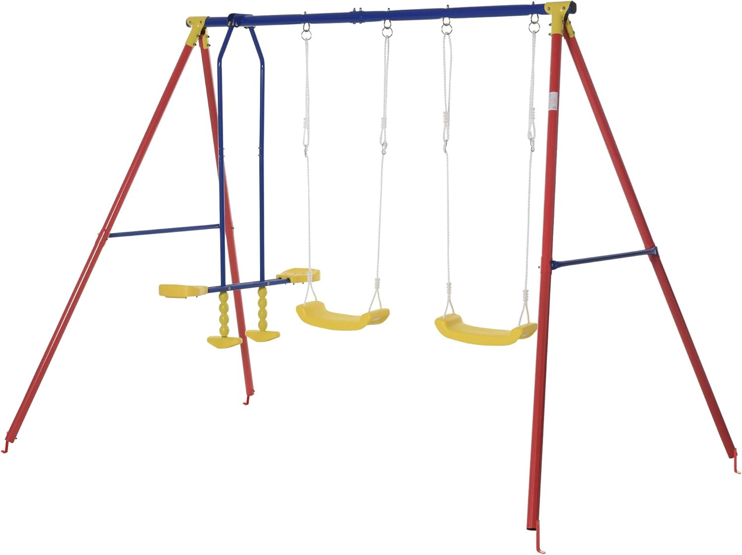 Outsunny Kids Swing Set w/ 2 Seats Glider Adjustable Hanging Rope for Backyard, 3-5 Years