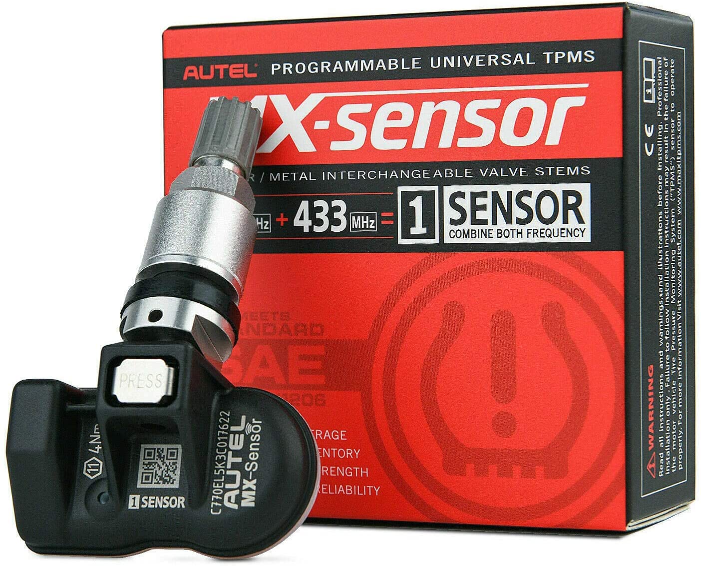 Autel MaxiTPMS MX-Sensor 20pcs Pack with Battery Tester 315MHz + 433MHz Dual Frequency TPMS Tire Sensor Metal Valve Stem Press-in Work with TS408 TS508 TS608 MS906TS ITS600