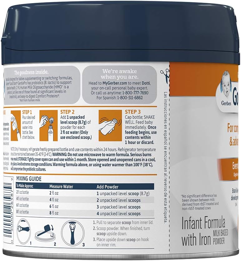 Gerber Good Start GentlePro (HMO) Non-GMO Powder Infant Formula, Stage 1, Gentle Baby Formula with Iron, 2’-FL HMO and Probiotics for Digestive Health and Immune System Support, 20 Ounce (Pack of 6)