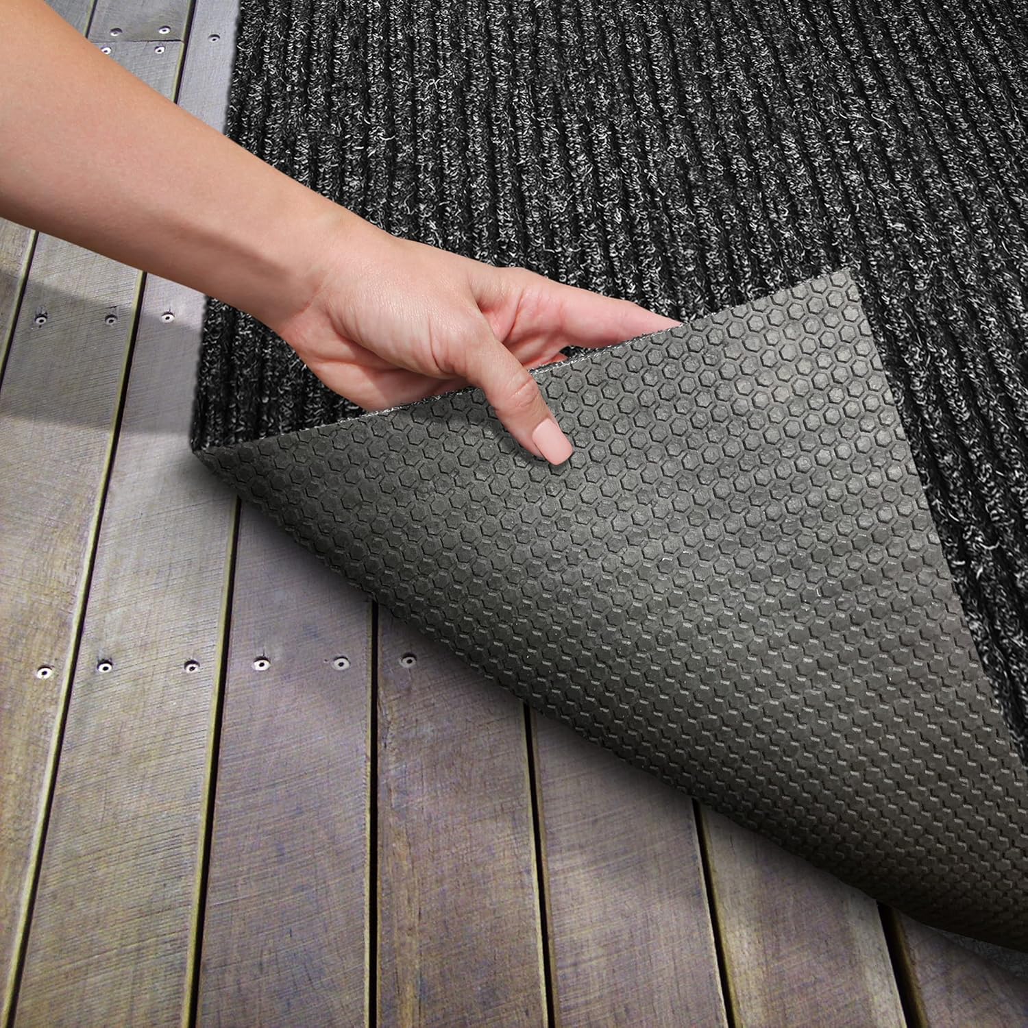 House, Home and More Heavy-Duty Ribbed Indoor Outdoor Carpet with Rubber Marine Backing - Charcoal Black - 6 Feet X 10 Feet