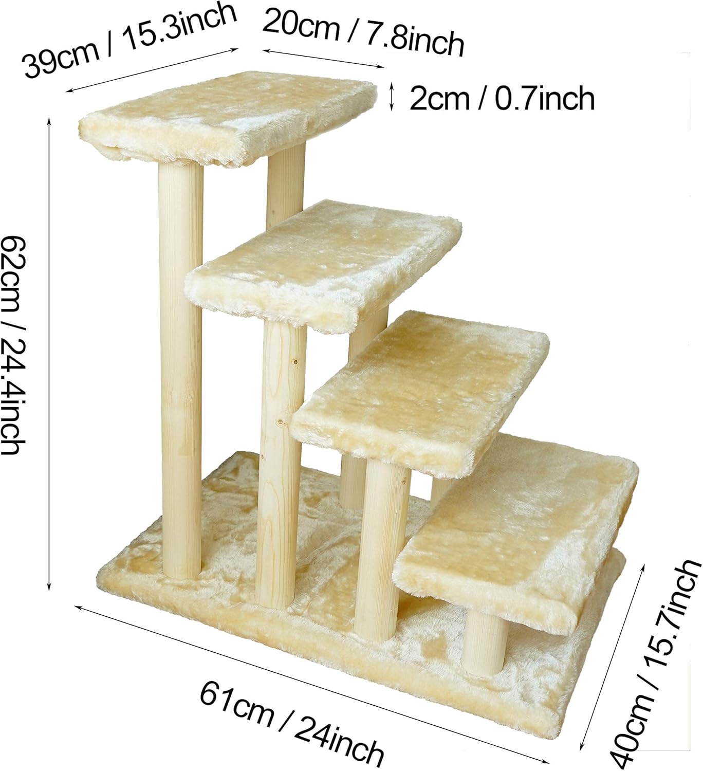 Cowboy Wooden pet Stairs 4-Step pet Ladder cat Dog Easy Stairs with Detachable Carpet for high Bed and Couch (White) Pack of 2