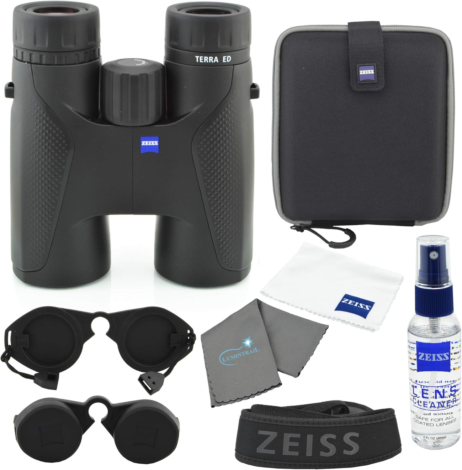 Zeiss 10x42 Terra ED Binocular Black Bundle with Zeiss Lens Care Kit and Lumtrail Cleaning Cloth