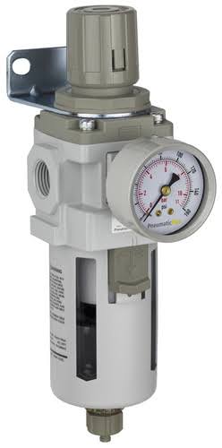 PneumaticPlus SAW400-N04BGS-MEP Compressed Air Particulate Filter Regulator Piggyback Combo 1/2x22 NPT, 10 UM- Metal Bowl, Manua