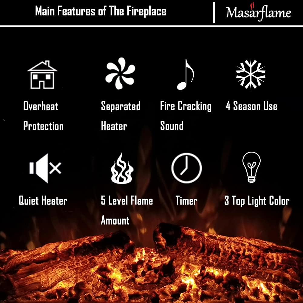 Masarflame 30'' Electric Fireplace Insert, Retro Recessed Fireplace Heater with Fire Cracking Sound, Remote Control & Timer, 750/1500W, Black