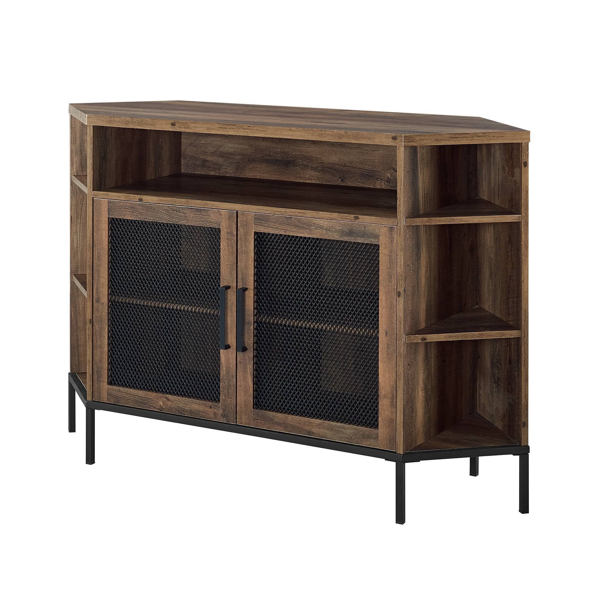 Kado Corner Metal Mesh Doors TV Stand for TVs Up to 55x22 Reclaimed Barnwood - Saracina Home