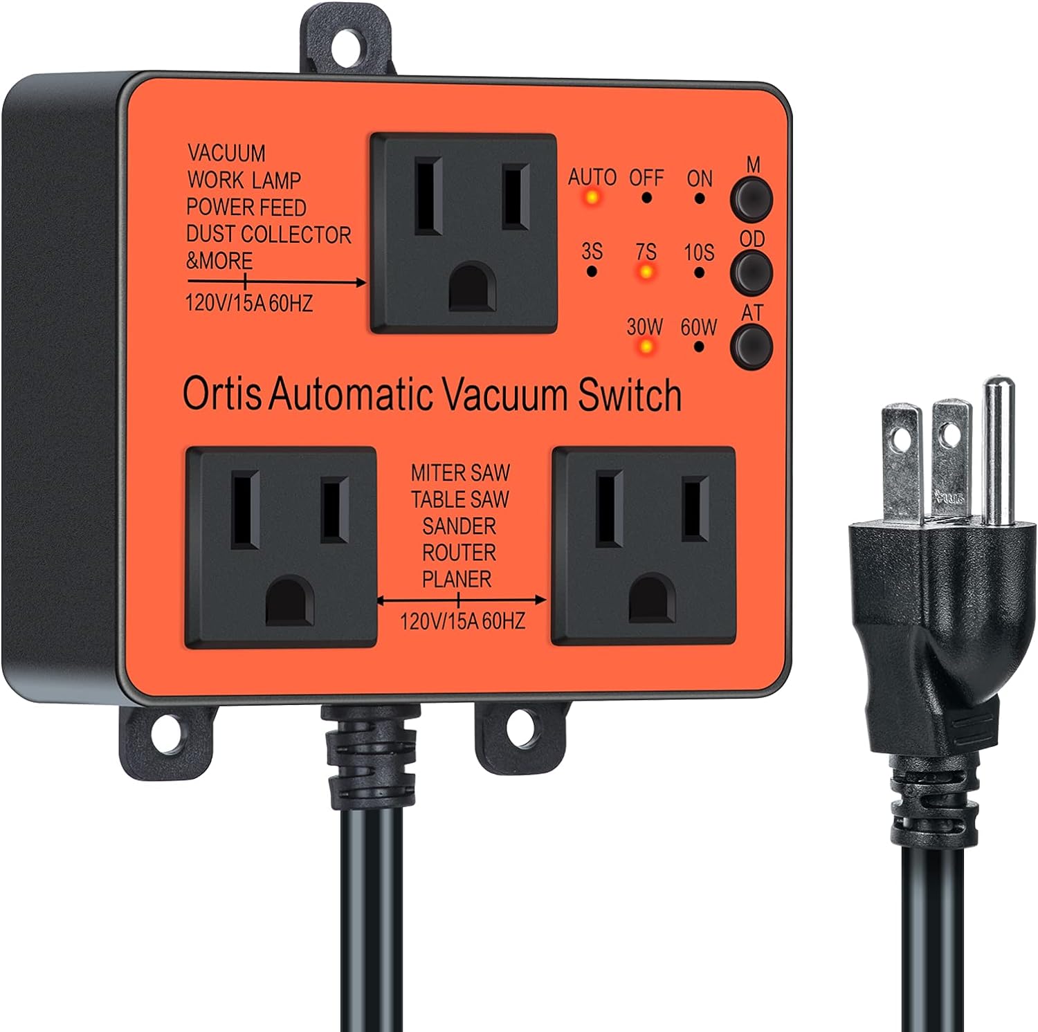 Automatic Vacuum Switch, Ortis Dust Control Autoswitch for More Power Tools, Delay Vacuum On/Off to Prevent Circuit Overload and Tripping, Adjustable Actuation Threshold