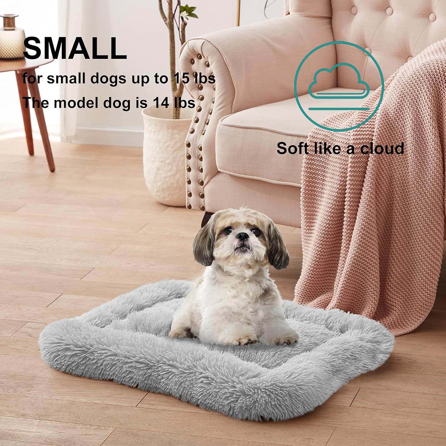 METCHIC Dog Crate Beds Small Dogs, Calming Dog Beds Crate Pads, Dog Crate Mats Machine Washable, 24''