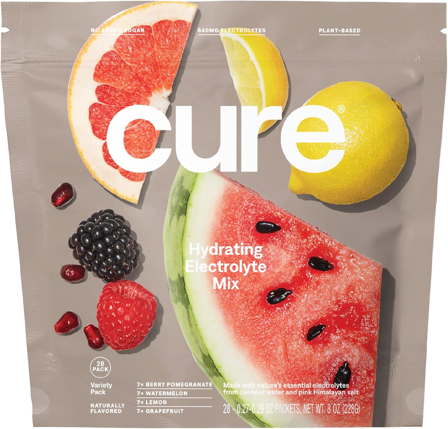 Cure Hydrating Electrolyte Mix | Electrolyte Powder for Dehydration Relief | Made with Coconut Water | No Added Sugar | Vegan | Paleo Friendly | Pouch of 28 Hydration Packets - Variety Pack Pack of 2