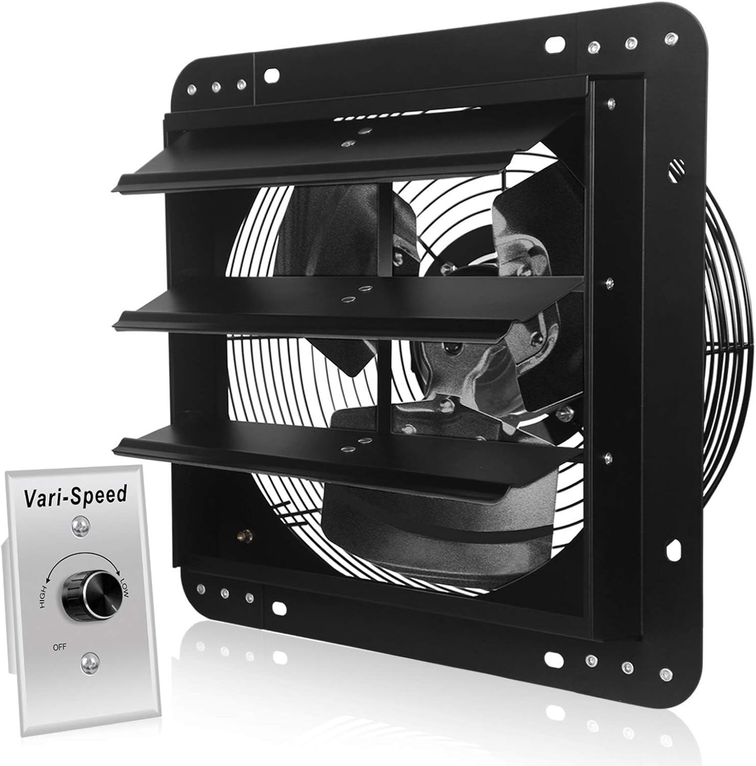 VENTISOL 12 Inch Variable Shutter Exhaust Fan With Speed Controller,Vent Fan For Greenhouses,Shop,Home Attic,Garage Ventilation,Black